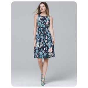 White House Black Market Floral Scuba Sleeveless Fit & Flare Dress sz 14